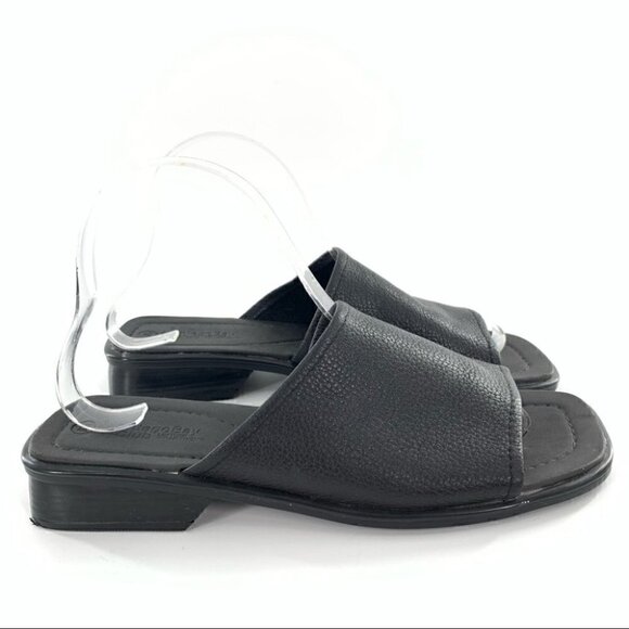 Montego Bay Club womens sandals size 8.5 black leather square toe vintage 90s - Picture 1 of 12